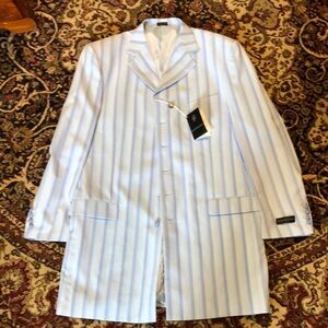 Soprano Men's suit Striped- Blue White blazer with light blue pants 42/36 NWT